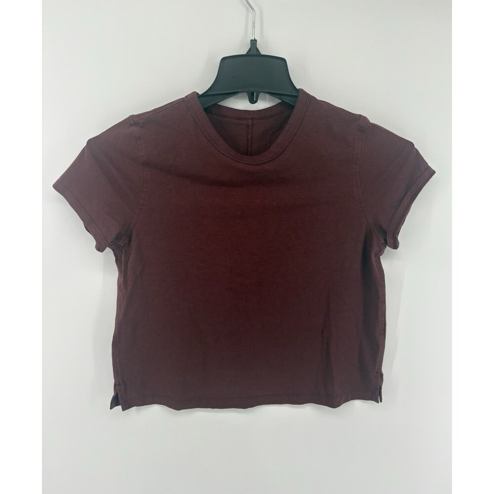 Lululemon Classic-Fit Cotton-Blend Cropped T-Shirt Red Merlot Size Small